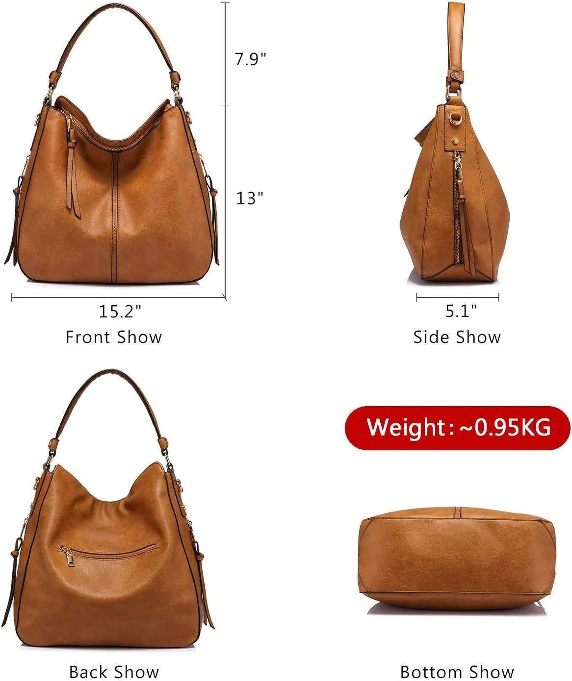 Realer Hobo Crossbody Bags for Women Designer Leather Hobo Handbags Retro Large Size Shoulder Bag Bucket Purse
