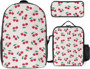 Red Cherry Shoulder Backpack Diagonal Lunch Bag Pencil Case Set