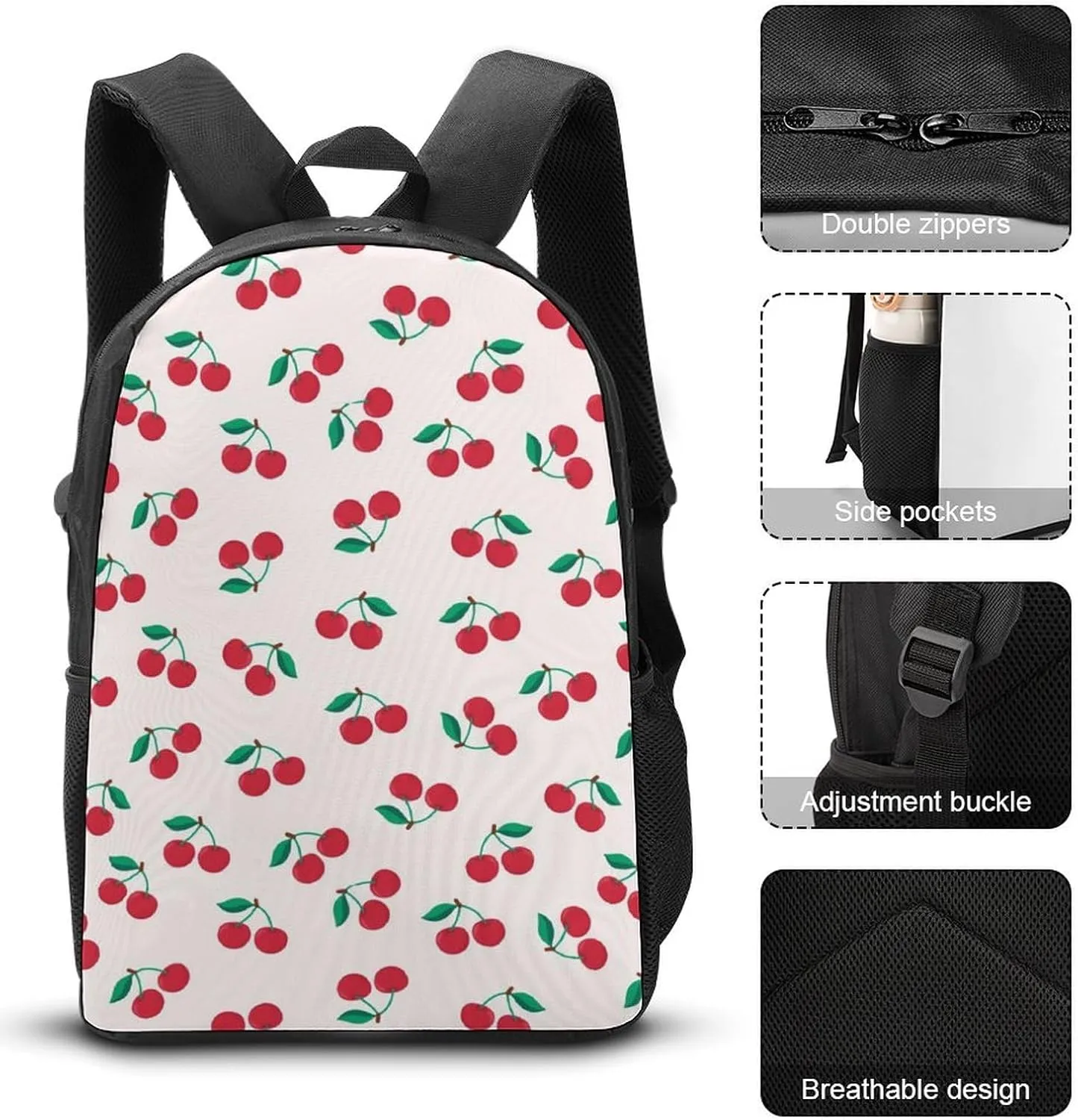 Red Cherry Shoulder Backpack Diagonal Lunch Bag Pencil Case Set
