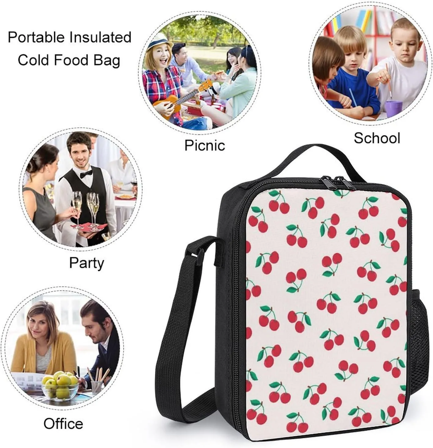Red Cherry Shoulder Backpack Diagonal Lunch Bag Pencil Case Set