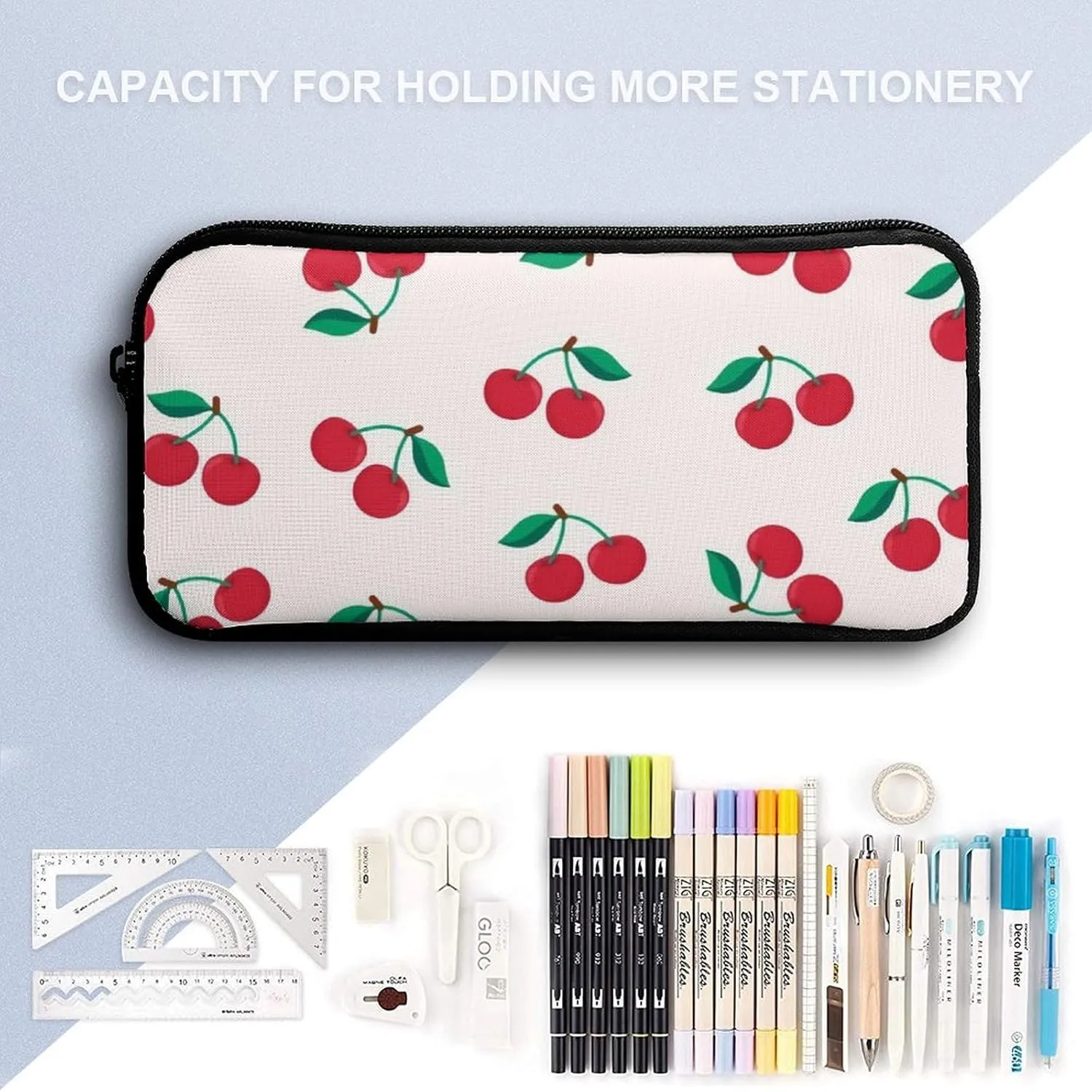 Red Cherry Shoulder Backpack Diagonal Lunch Bag Pencil Case Set
