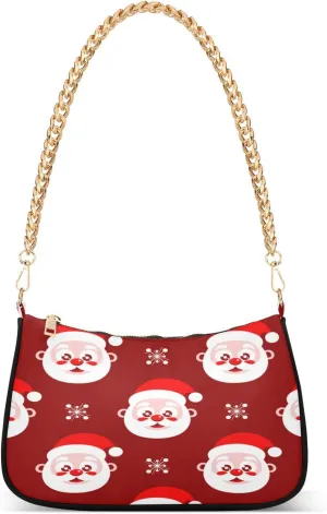 Red Christmas Santa Clause Womens Shoulder Bag for Women Girls Hobo Tote Handbag Gold Chain Crossbody Bag with Zipper Clutch Purse Handbags