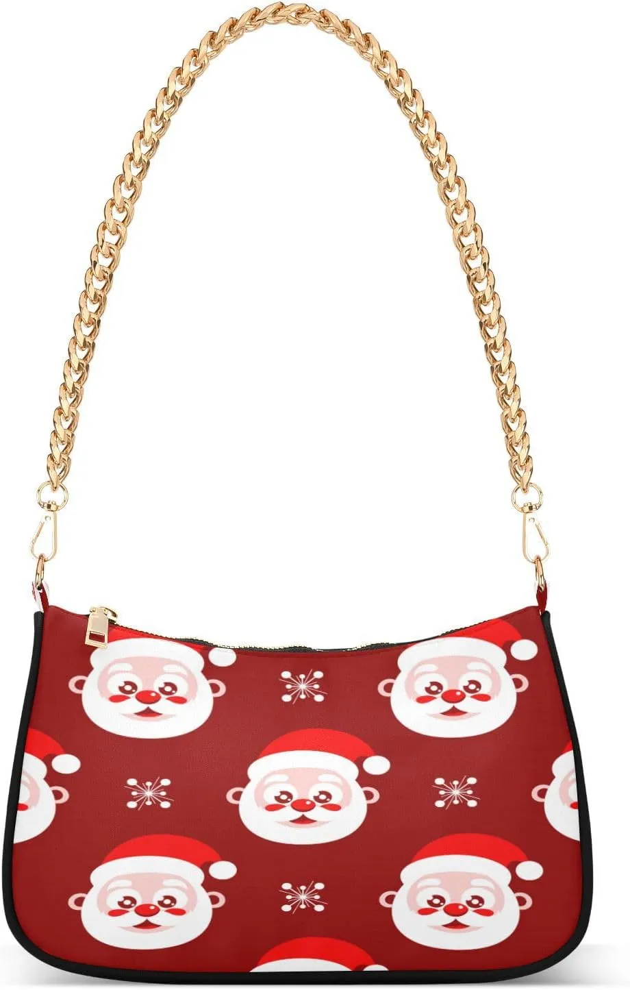 Red Christmas Santa Clause Womens Shoulder Bag for Women Girls Hobo Tote Handbag Gold Chain Crossbody Bag with Zipper Clutch Purse Handbags
