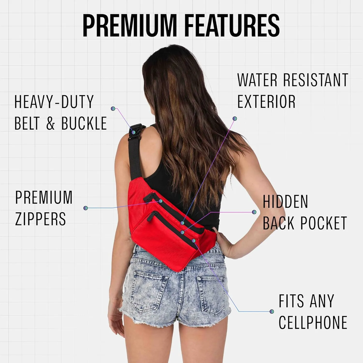 Red Fanny Pack Belt Bag I Mens Fanny Packs for Women Fashionable - Crossbody Bag Bum bag Waist Bag Waist Pack - Hands Free for Hiking, Running, Travel, Waterproof and more