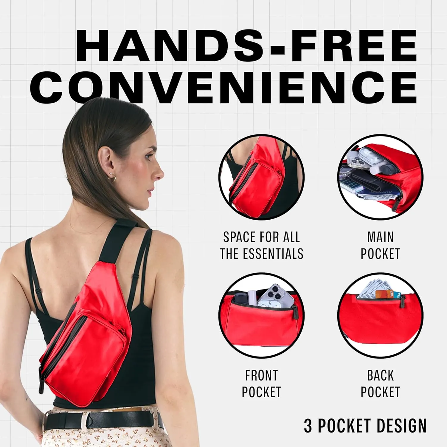 Red Fanny Pack Belt Bag I Mens Fanny Packs for Women Fashionable - Crossbody Bag Bum bag Waist Bag Waist Pack - Hands Free for Hiking, Running, Travel, Waterproof and more