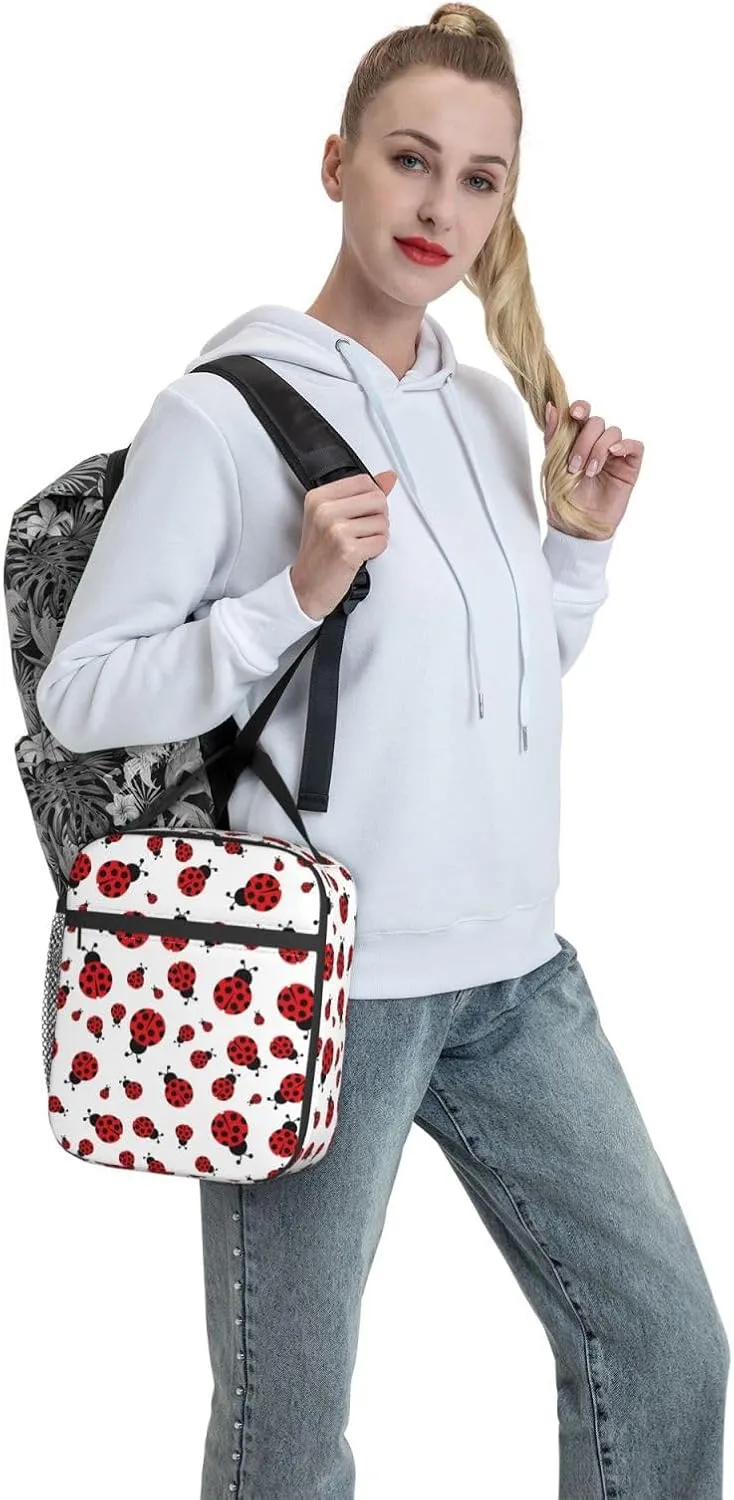 Red Ladybug Ladybugs Insulated Lunch Bag Portable Reusable Zipper Lunch Box For Men Women Work Picnic Travel Camping