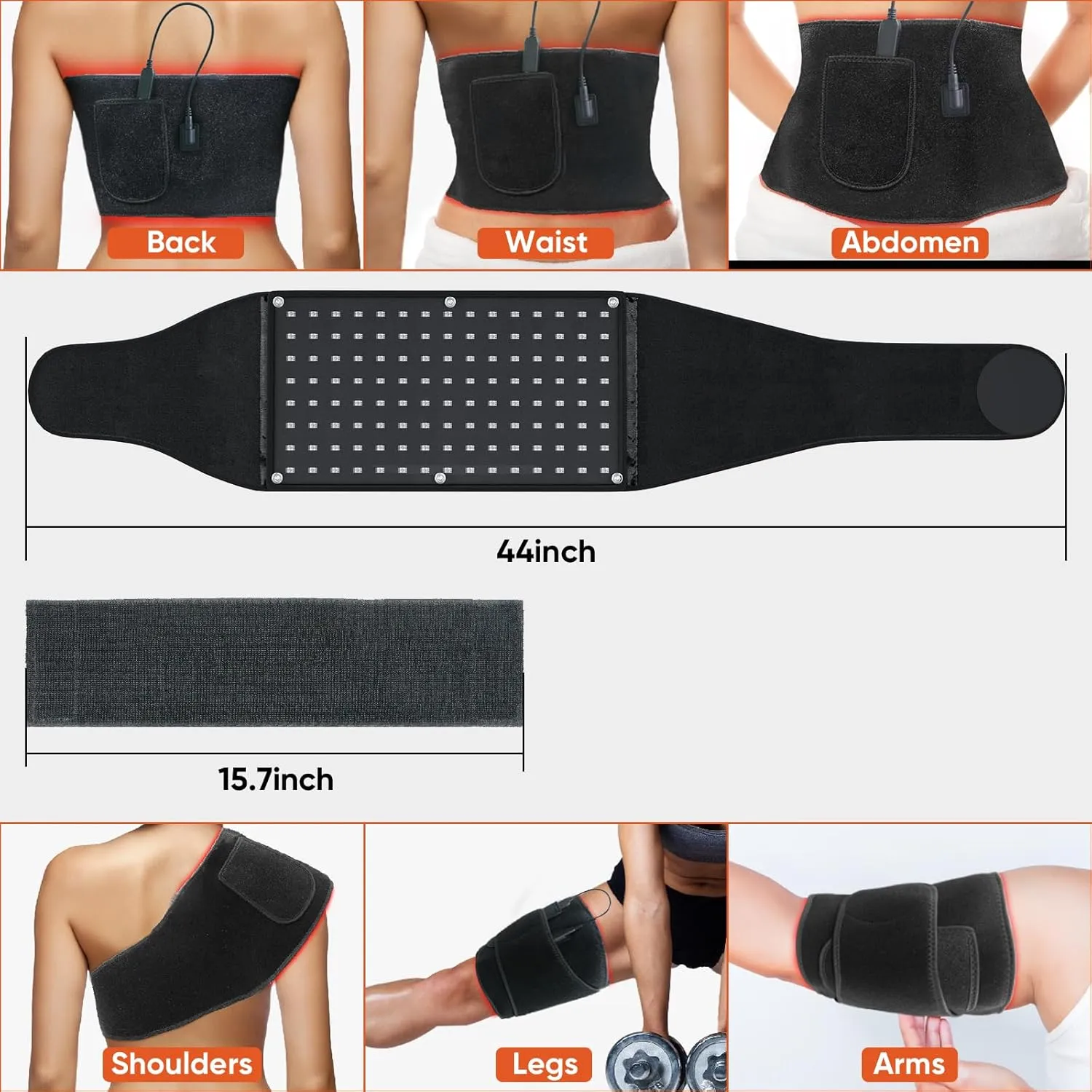 Red Light Therapy for Body: Infrared Light Therapy Belt Heating Massage Pad with Vibration for Back, Waist, Shoulder, and Belly Pain Relief, Portable Relaxation for Home, Men & Women (Deep Black)