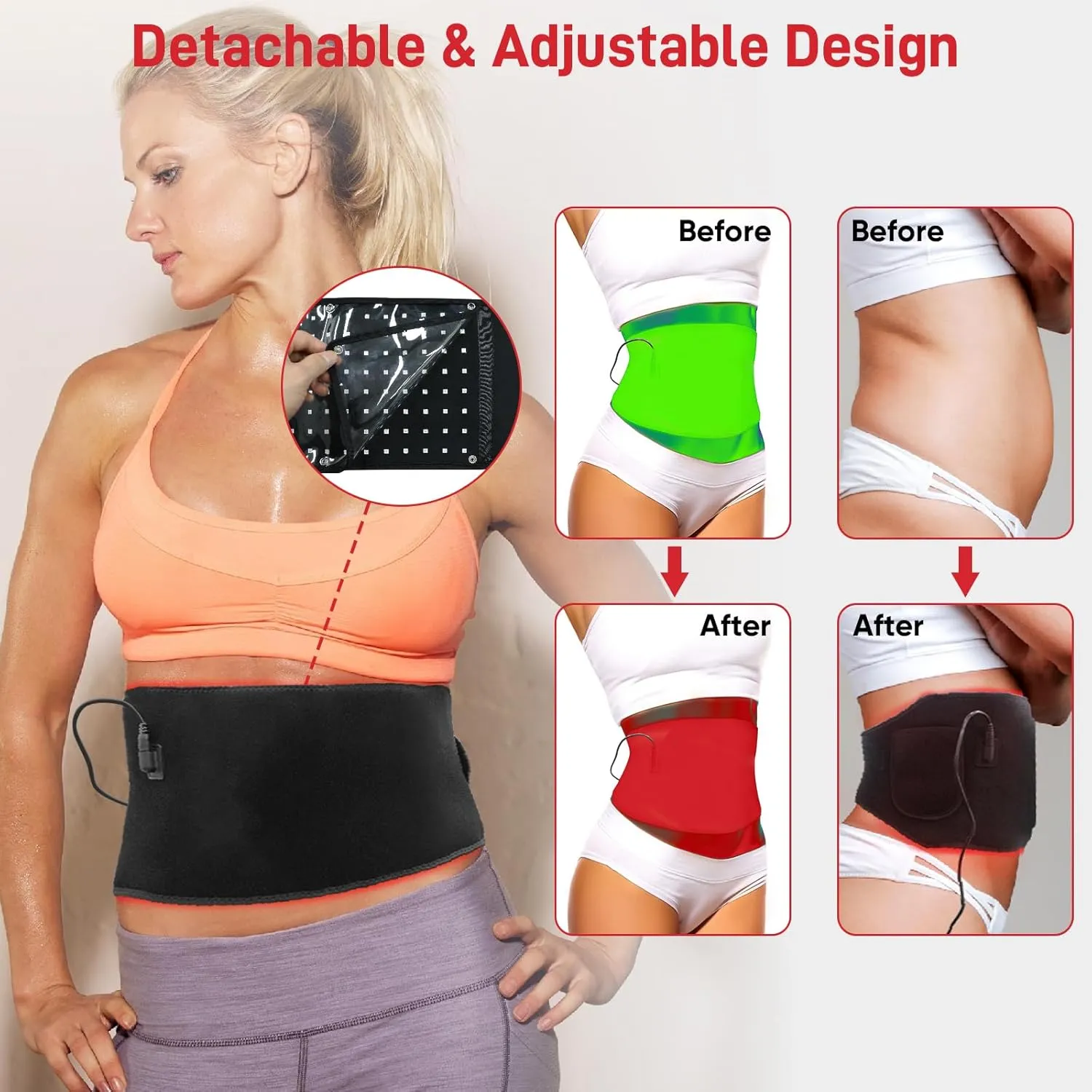 Red Light Therapy for Body: Infrared Light Therapy Belt Heating Massage Pad with Vibration for Back, Waist, Shoulder, and Belly Pain Relief, Portable Relaxation for Home, Men & Women (Deep Black)