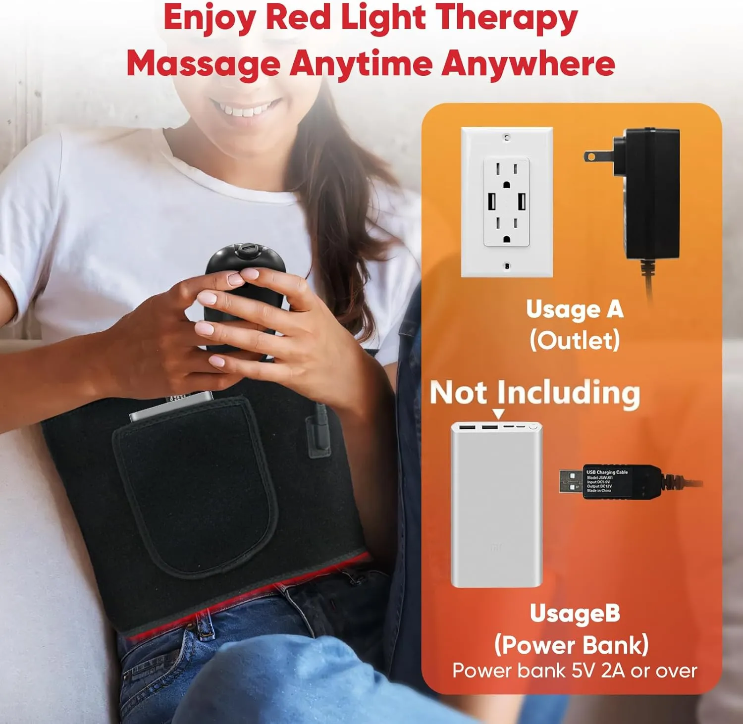 Red Light Therapy for Body: Infrared Light Therapy Belt Heating Massage Pad with Vibration for Back, Waist, Shoulder, and Belly Pain Relief, Portable Relaxation for Home, Men & Women (Deep Black)