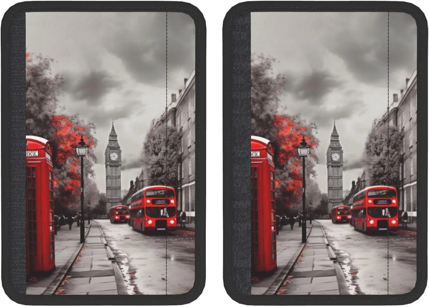 Red London Street Car Seat Belt Pad 2 Pack Universal Fit Seatbelt Cover Soft and Comfortable Backpack Shoulder Pad Adjustable Neck Cushion Protector Harness Pad for Car Bag