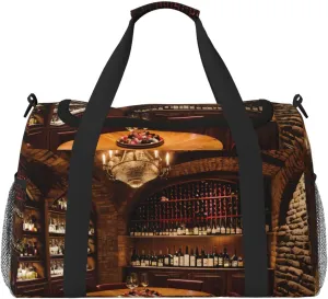 Red Wine Cellar Picture Print Travel Hand Travel Bag Weekender Overnight Carry On Tote Foldable Crossbody Bag