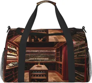Red Wine Cellar Print Travel Hand Travel Bag Weekender Overnight Carry On Tote Foldable Crossbody Bag