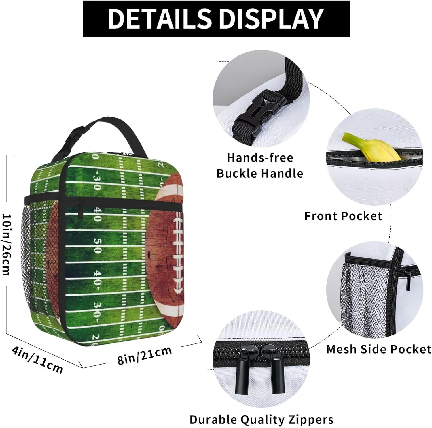 Retro American Football Field Lunch Bag Insulated Reusable Lunch Box Lunch Tote Lunchbox Portable Bento Bags For Men Women Office Work Travel Picnic Camping