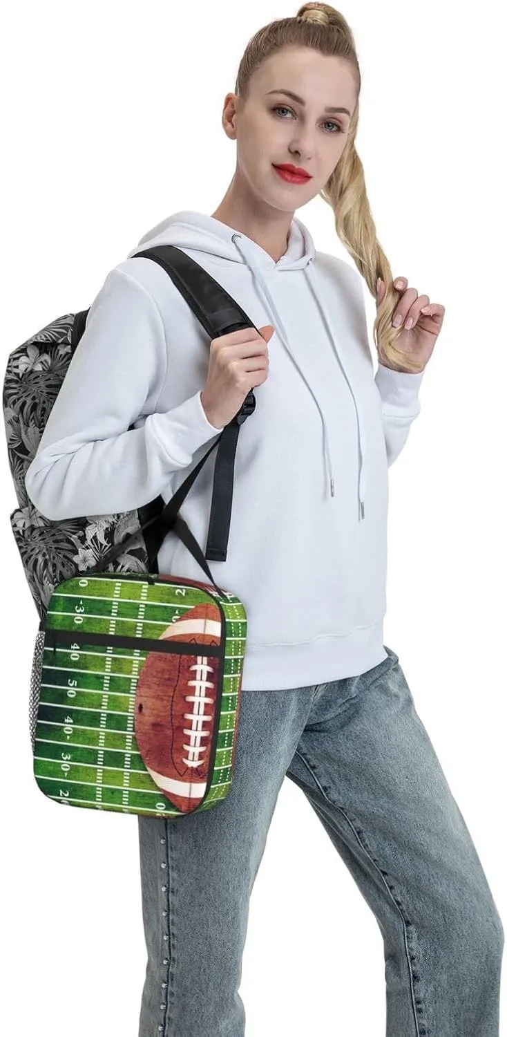 Retro American Football Field Lunch Bag Insulated Reusable Lunch Box Lunch Tote Lunchbox Portable Bento Bags For Men Women Office Work Travel Picnic Camping