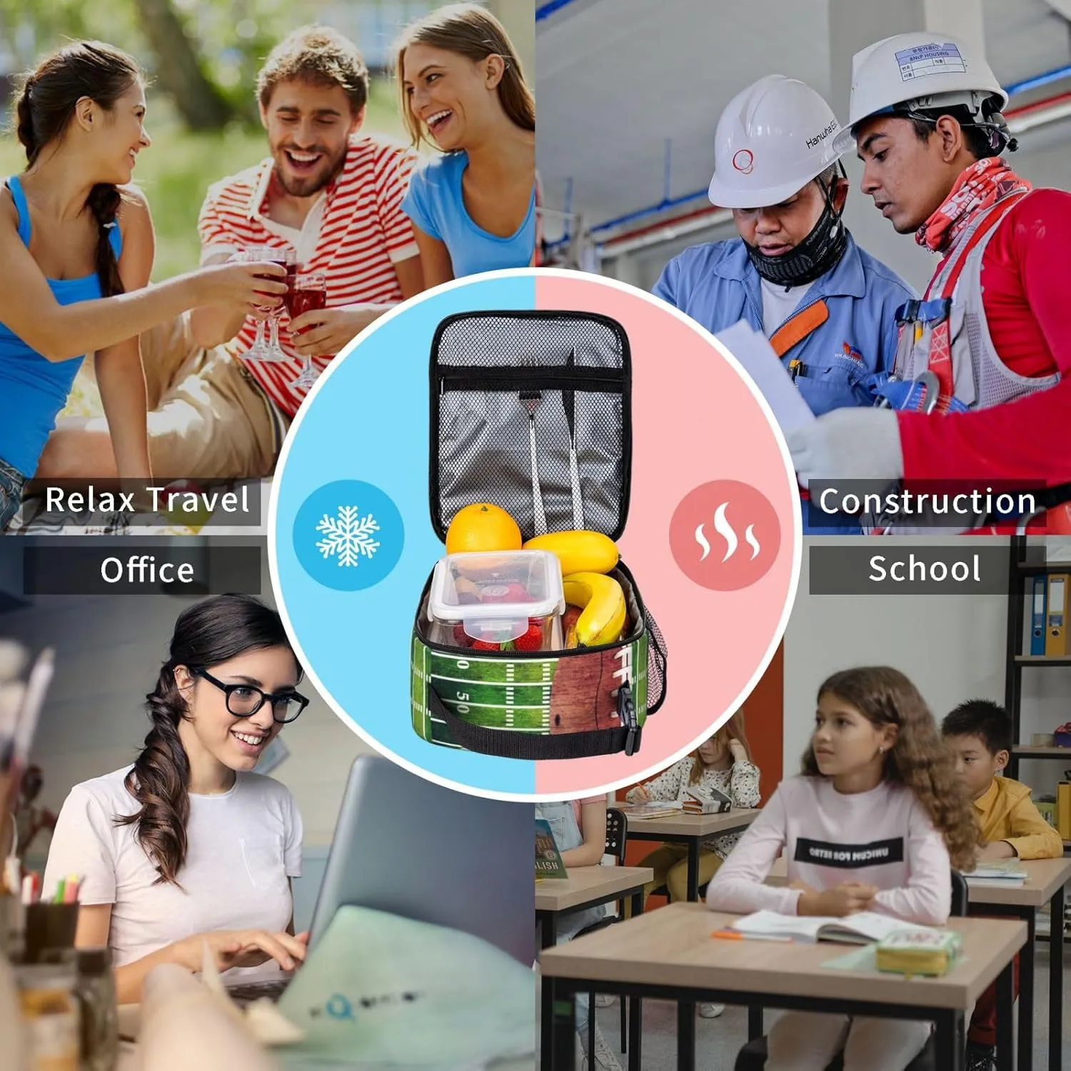 Retro American Football Field Lunch Bag Insulated Reusable Lunch Box Lunch Tote Lunchbox Portable Bento Bags For Men Women Office Work Travel Picnic Camping