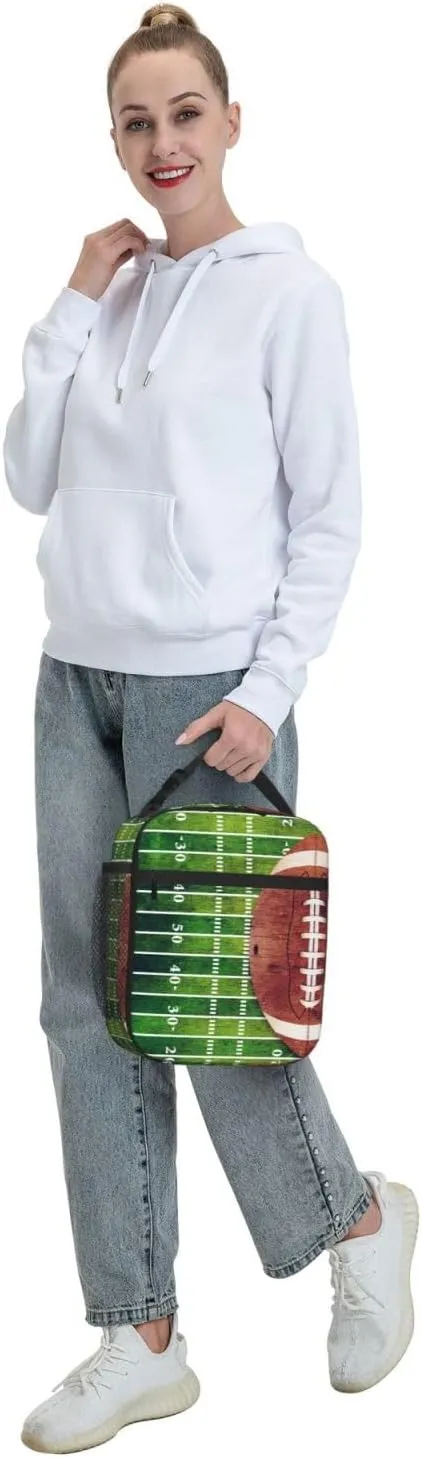 Retro American Football Field Lunch Bag Insulated Reusable Lunch Box Lunch Tote Lunchbox Portable Bento Bags For Men Women Office Work Travel Picnic Camping