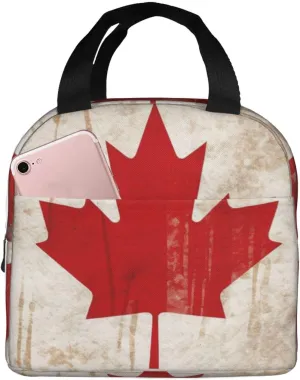 Retro Canada Flag Lunch Bag for Women Men Reusable Lunch Tote Bags Insulated Lunch Box Leakproof Meal Bag Large Capacity Cooler Food Containers for Work Travel Outdoor