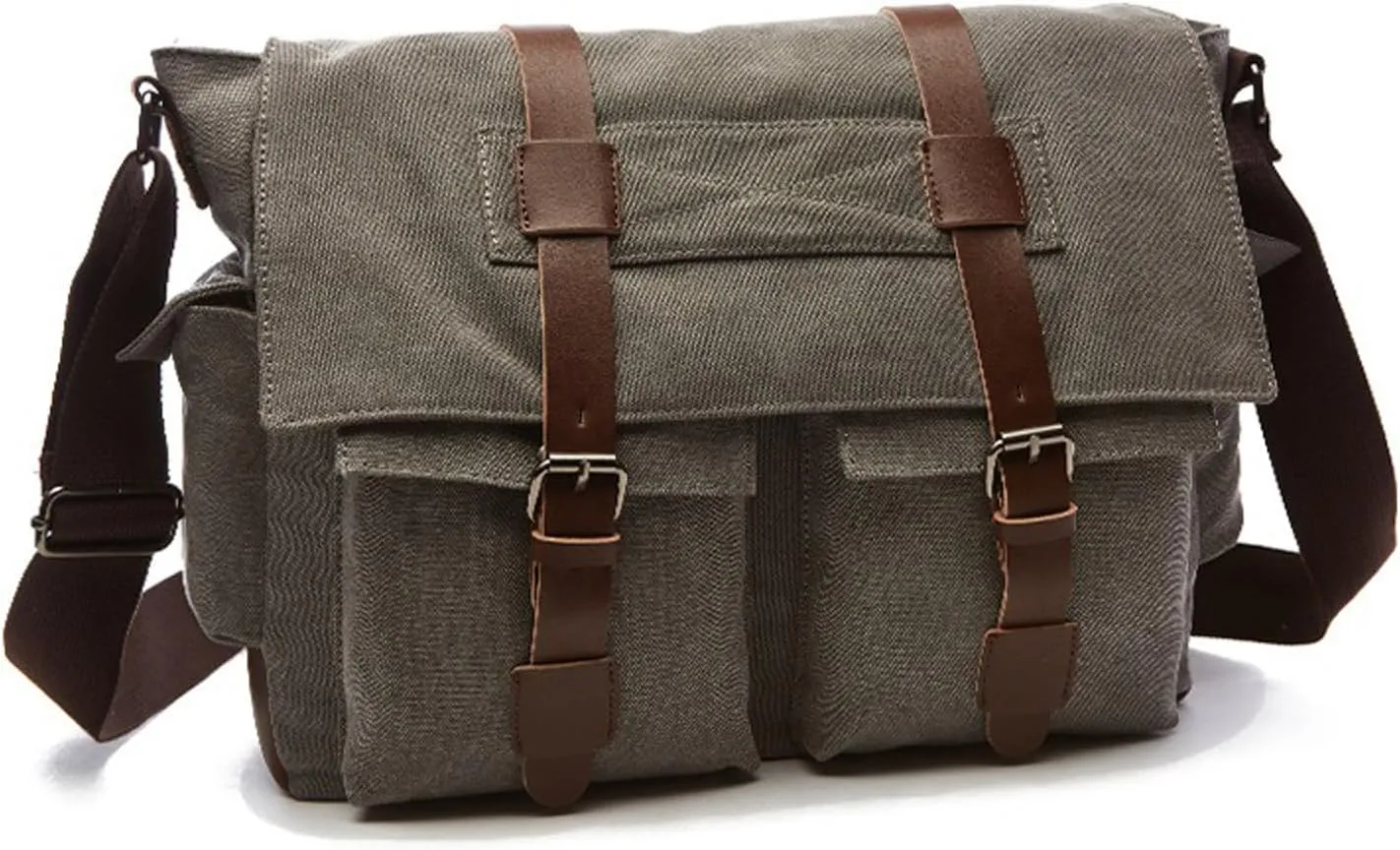 Retro military men's canvas crossbody bag, leather canvas laptop bag, messenger bag