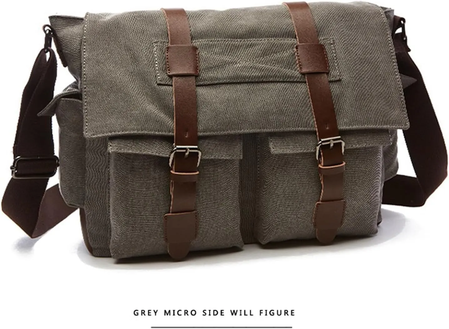 Retro military men's canvas crossbody bag, leather canvas laptop bag, messenger bag