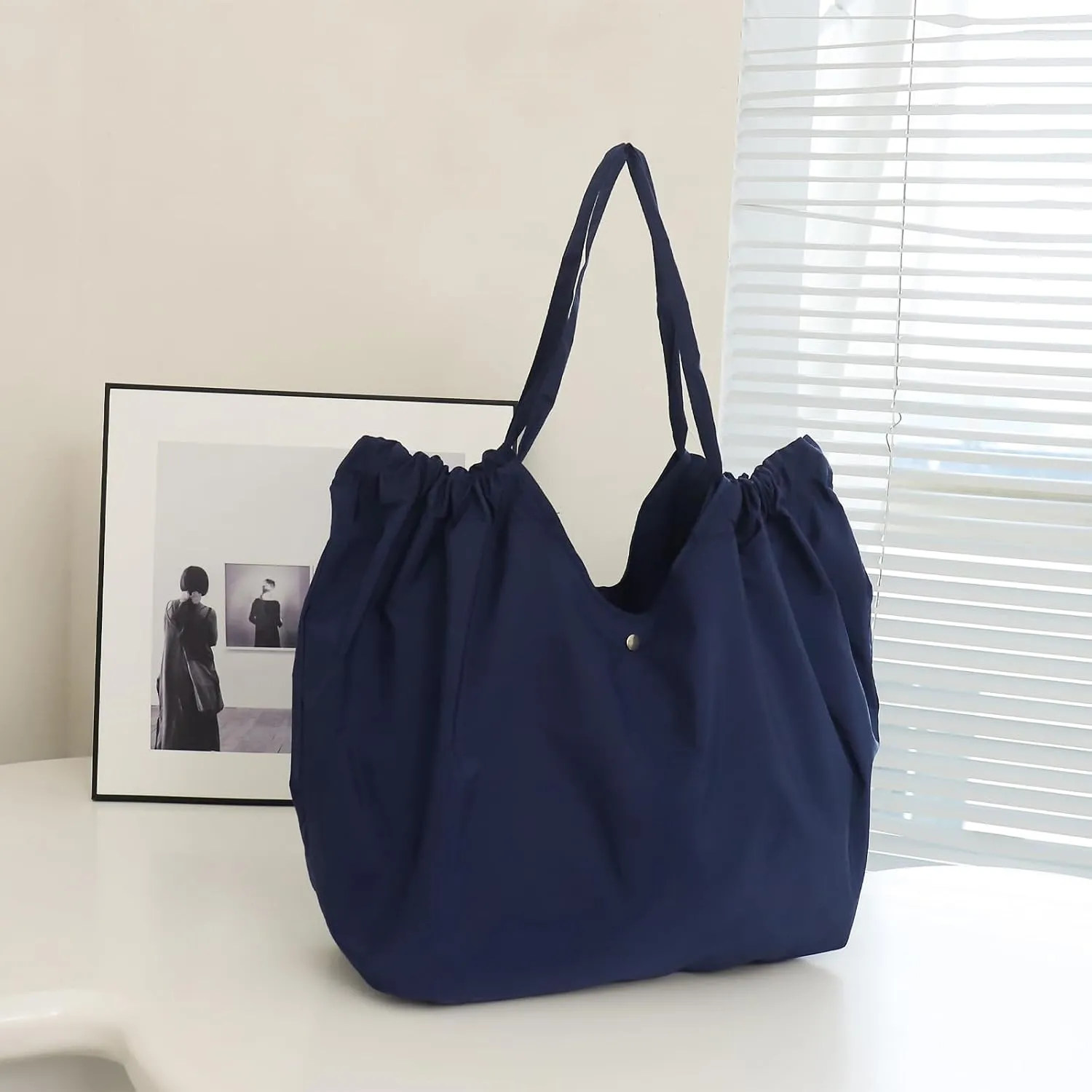 Reusable Grocery Bags, Large Capacity, Waterproof Foldable Shopping Bags for Groceries Durable Tote Bag for Travel Picnic Outdoor (Navy)