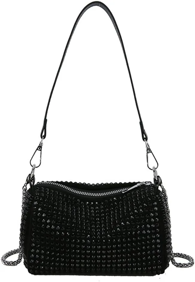 Rhinestone Cylinder Crossbody Bag Sparkling Barrel Purse Mini Tote for Women