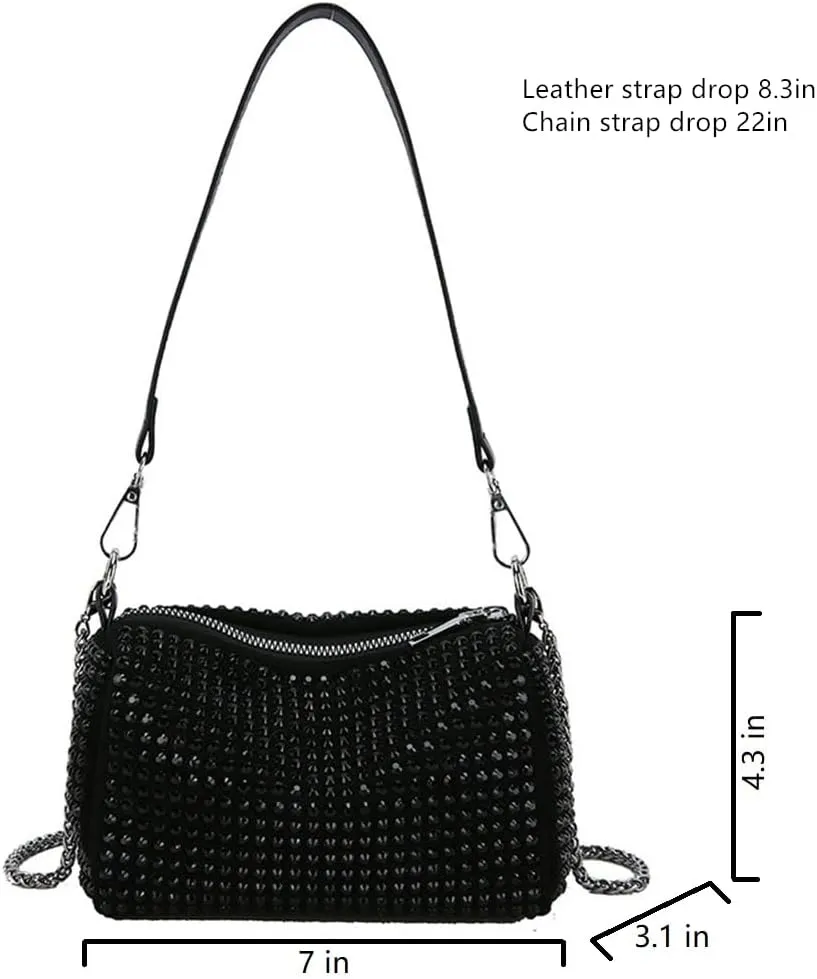Rhinestone Cylinder Crossbody Bag Sparkling Barrel Purse Mini Tote for Women