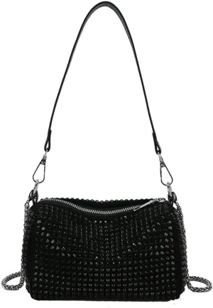 Rhinestone Cylinder Crossbody Bag Sparkling Barrel Purse Mini Tote for Women