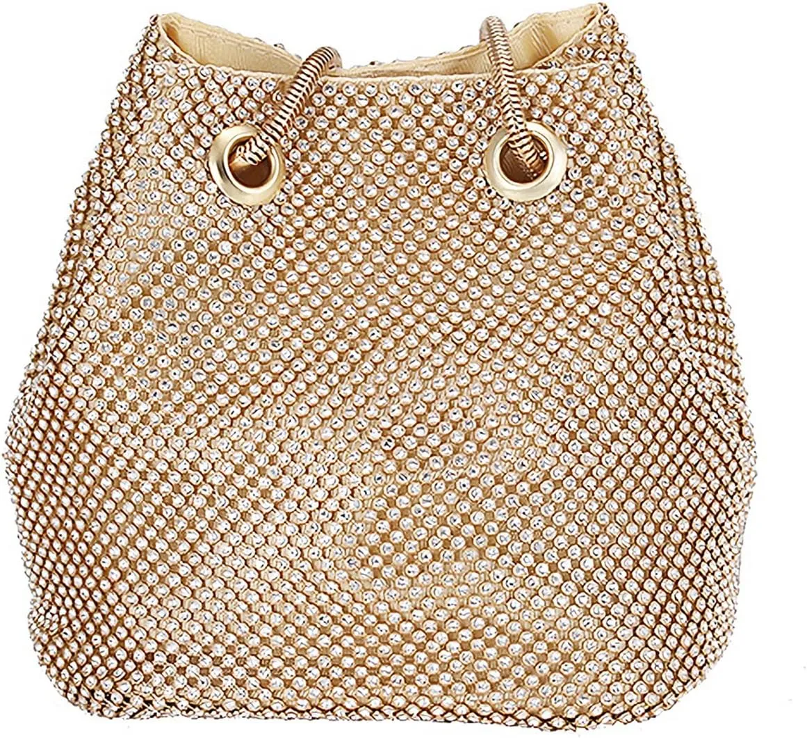 Rhinestone Evening Bag for Women Crystal Bucket Purse Sparkly Clutch Glitter Handbag Bling Wedding Shoulder Bag