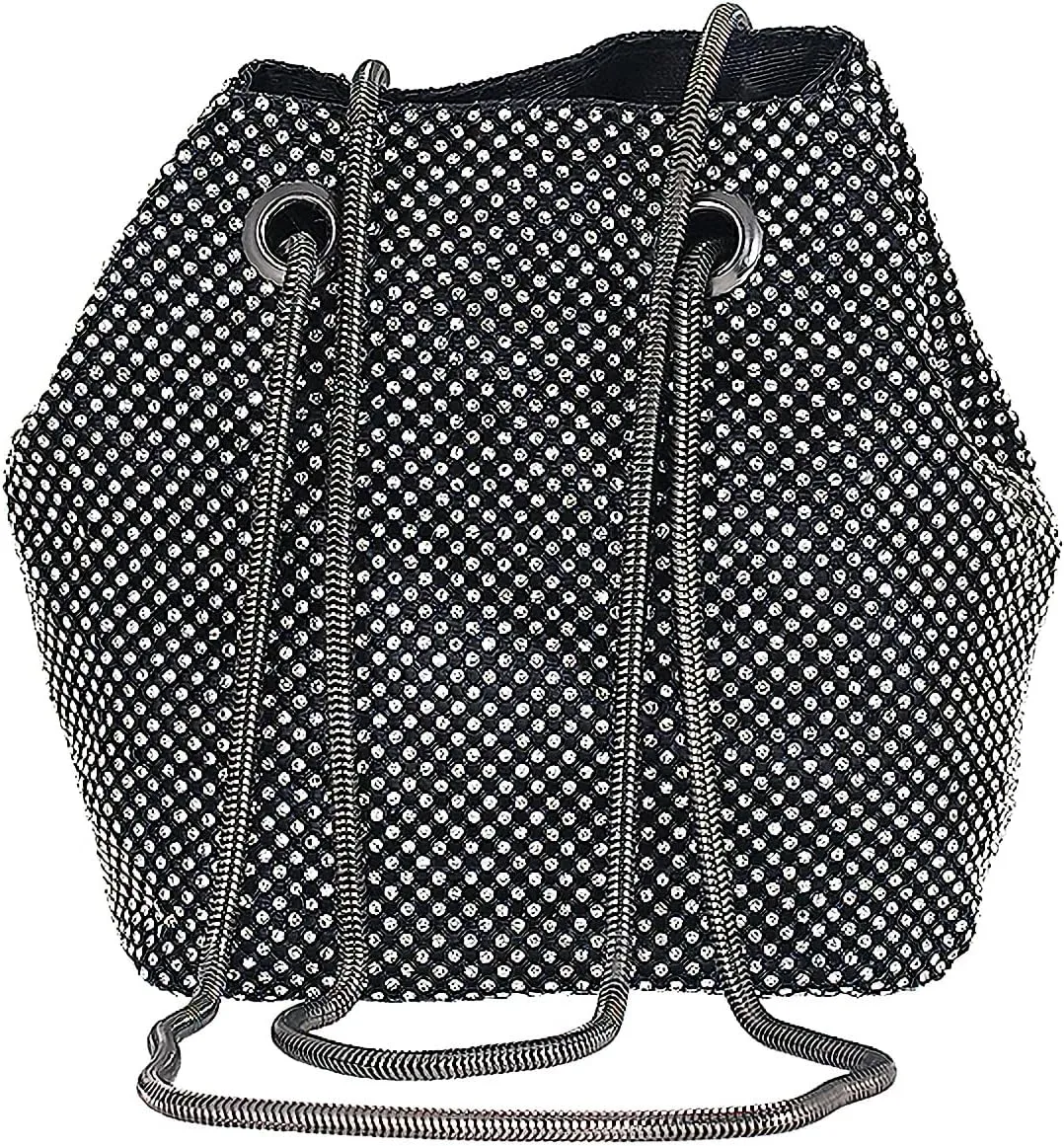 Rhinestone Evening Bag for Women Crystal Bucket Purse Sparkly Clutch Glitter Handbag Bling Wedding Shoulder Bag