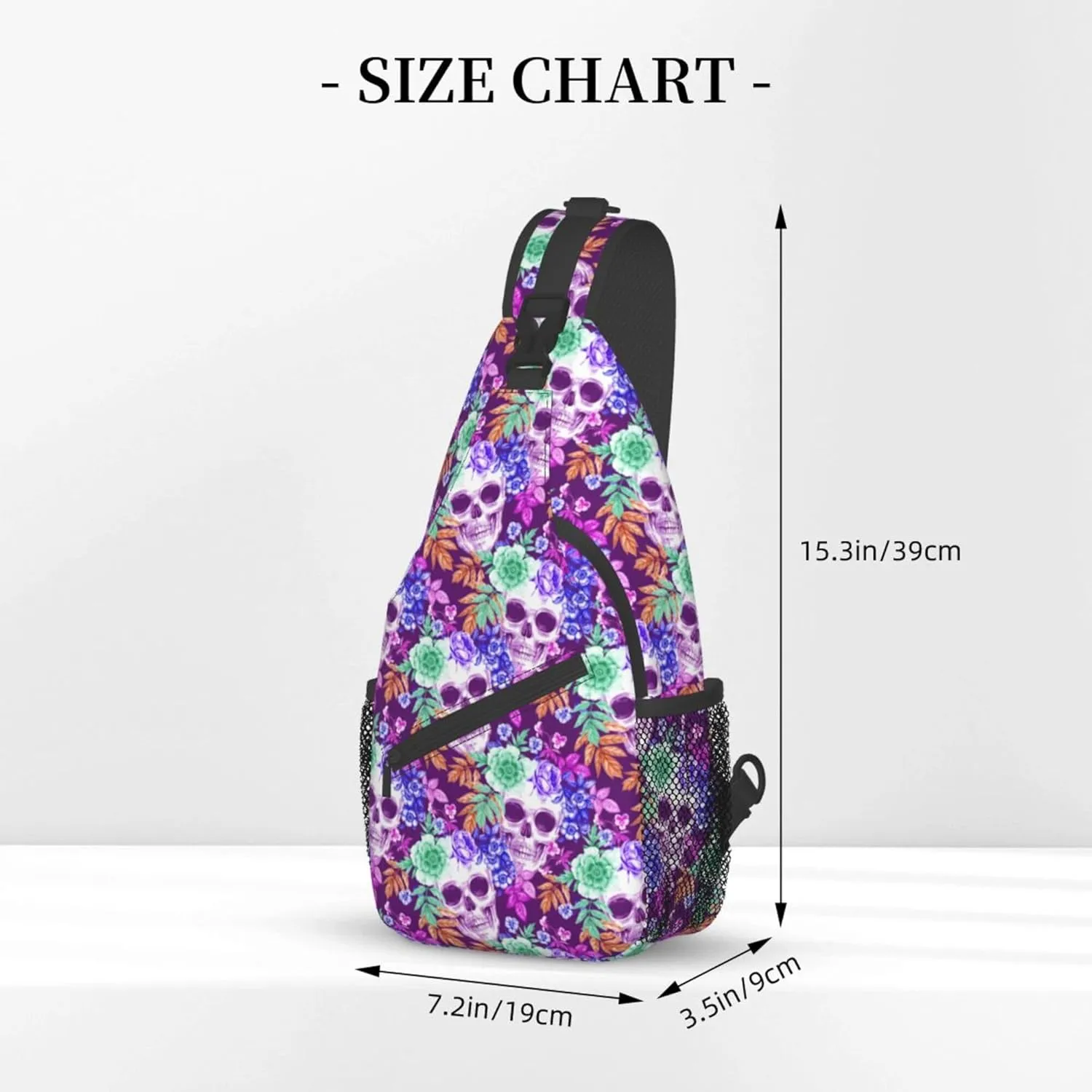 RIMENCH Men Women tropical floral flowers purple suagr skulls Sling Bag Fashion Crossbody Shoulder Bag Multipurpose Sling Bags Shoulder Backpack With Adjustable Strap
