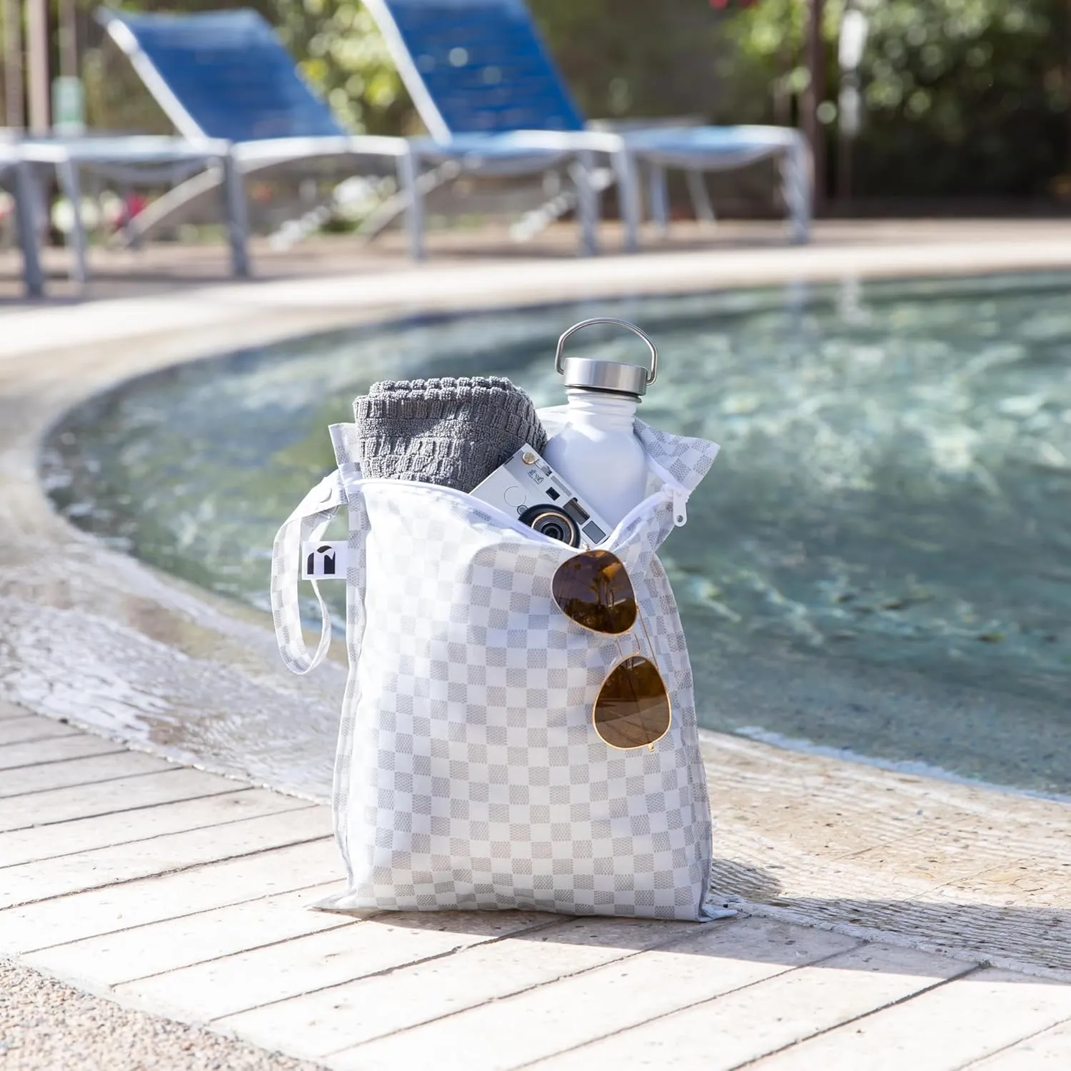 Roamio Waterproof Wet Bag for Baby, Travel, Swim Suit, Cloth Diaper, Pump Parts, Pool, Beach, Gym Clothes, Toiletry, Hook to Stroller, Daycare, Zip Reusable Wetdry Pack, 2-pk Black Check and Off White