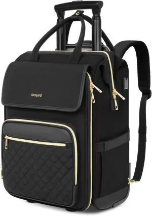Rolling Backpack for Women, Travel Rolling Laptop Backpack with Wheels, Vertical & Horizontal Storage 2 In 1, Flip-Top Design, Water-Resistant Overnight College Underseat Carry on Luggage