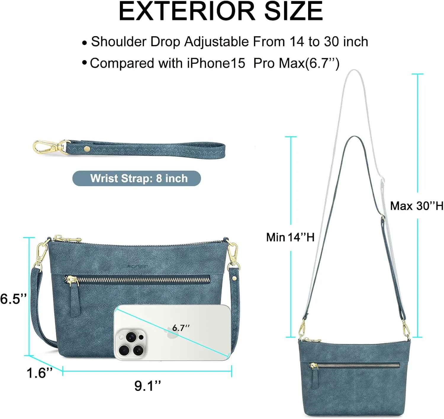 RONSIN Crossbody Bag for Women Cell Phone Purse Bucket Bag Shoulder Bag with Multi Zipper Pockets