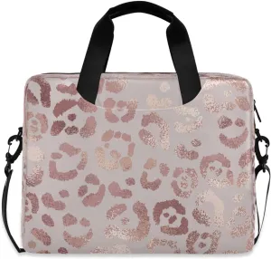 Rose Gold Leopard Print Pink Laptop Messenger Bag Case Sleeve Crossbody Briefcase for Men Women with Shoulder Strap Handle 13 14 15.6 inch