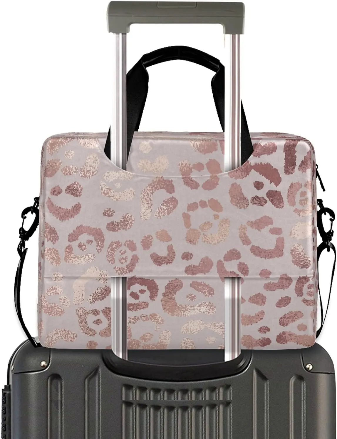 Rose Gold Leopard Print Pink Laptop Messenger Bag Case Sleeve Crossbody Briefcase for Men Women with Shoulder Strap Handle 13 14 15.6 inch