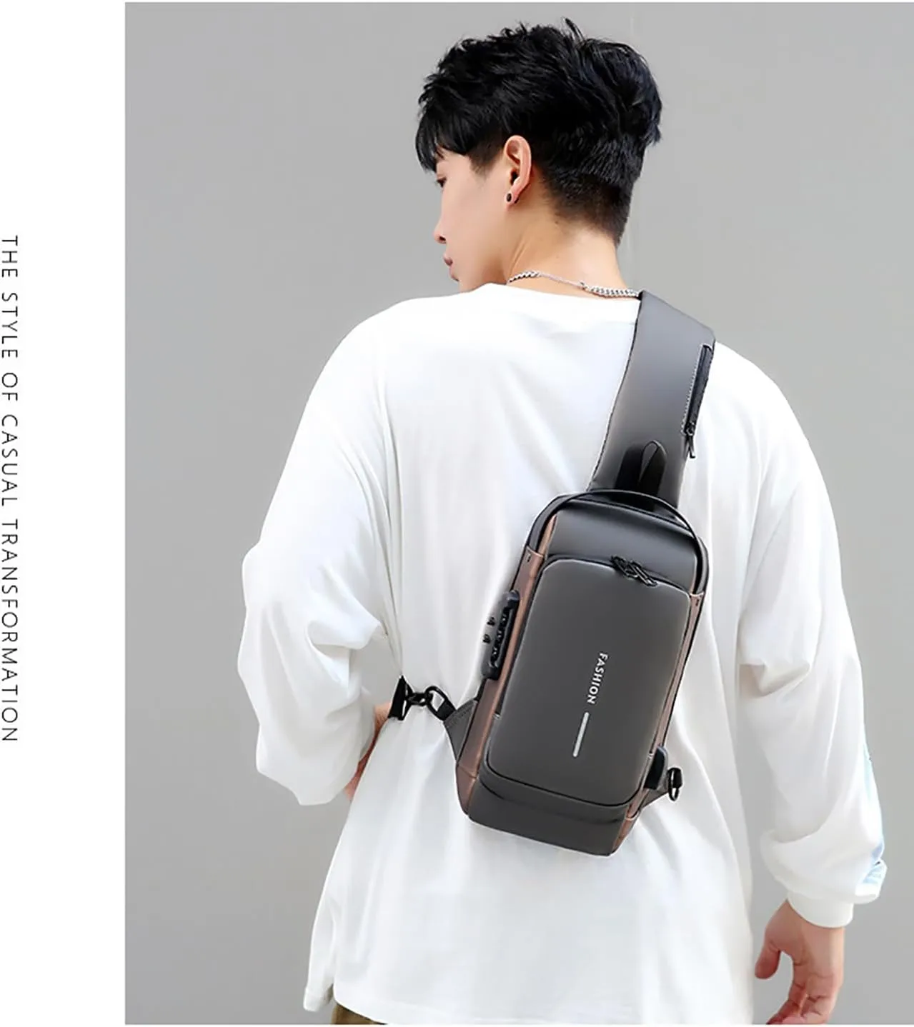 Rotateepic Sling Bag, 2024 New Men's Messenger Bag Anti-Theft Lock Zipper, PU Leather Shoulder Bag with USB Charging Port