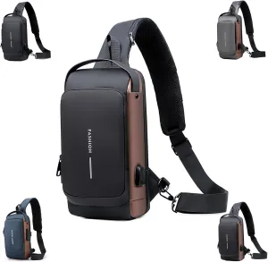 Rotateepic Sling Bag, 2024 New Men's Messenger Bag Anti-Theft Lock Zipper, PU Leather Shoulder Bag with USB Charging Port