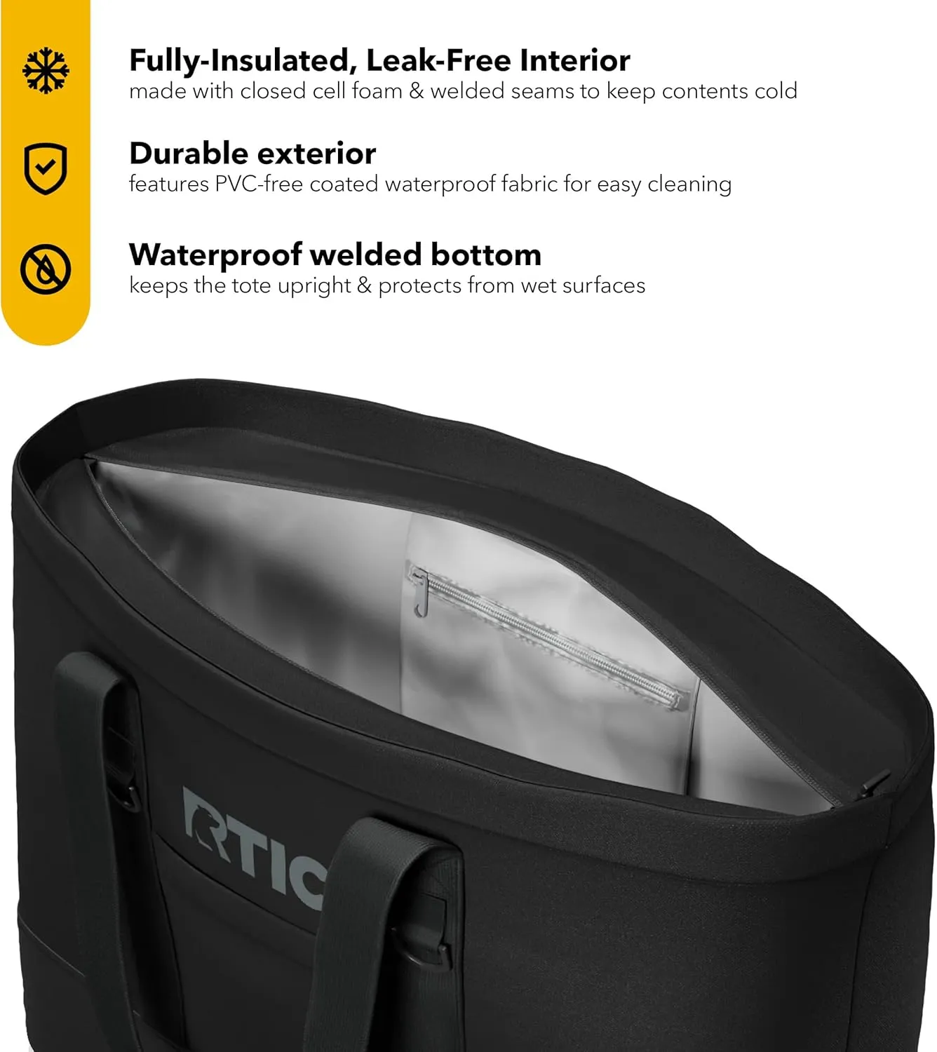 RTIC Everyday Insulated Tote Bag, Large Reusable Thermal Cooler with Zippered Top for Beach, Grocery, Shopping, 35 L Capacity