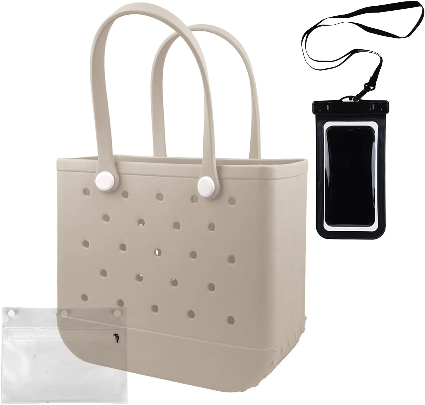 Rubber Beach Tote Bag - Waterproof Washable Durable Open Purses with Zipper Pocket and Phone Pouch for Pool Boat