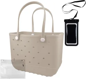 Rubber Beach Tote Bag - Waterproof Washable Durable Open Purses with Zipper Pocket and Phone Pouch for Pool Boat