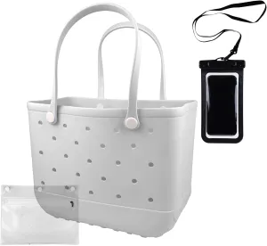 Rubber Beach Tote Bag - Waterproof Washable Durable Open Purses with Zipper Pocket and Phone Pouch for Pool Boat