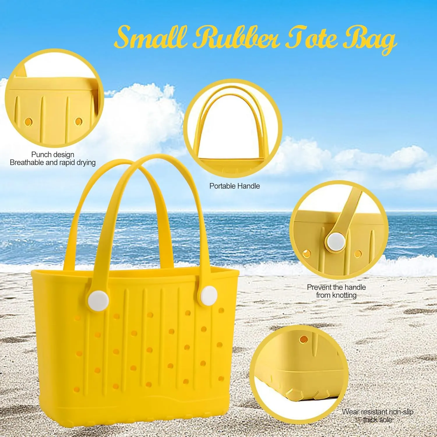 Rubber Tote Bag Small Beach Bag Waterproof Travel Bags Washable Tote Portable Open Handbag for Sports Beach Boat Outdoor