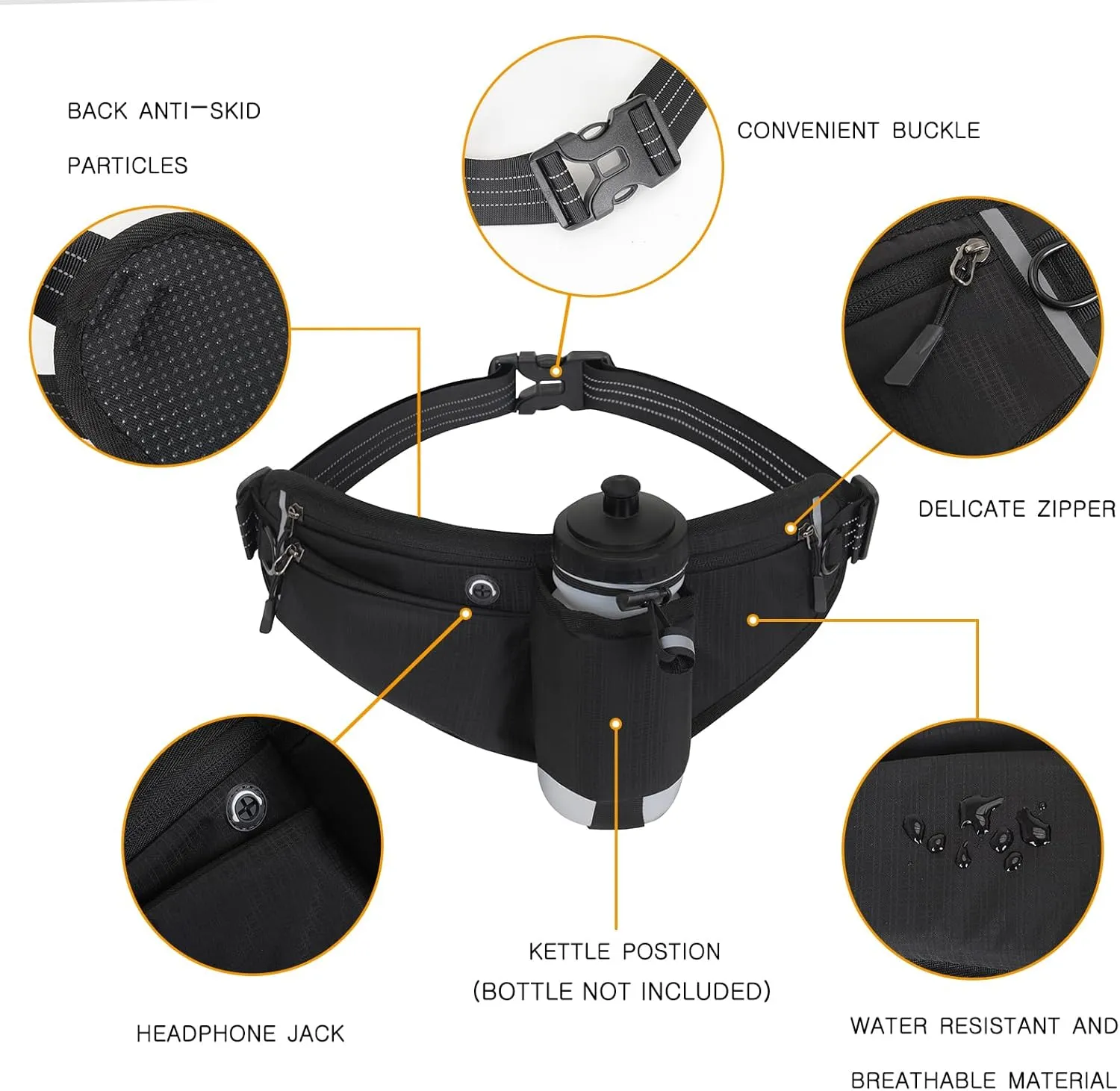 Running Belt, Adjustable Hydration Running Waist Pack,Water Resistant Pouch Pack for Marathon, Jogging, Cycling, Biking, Hiking (black) (Bottles NOT Included)
