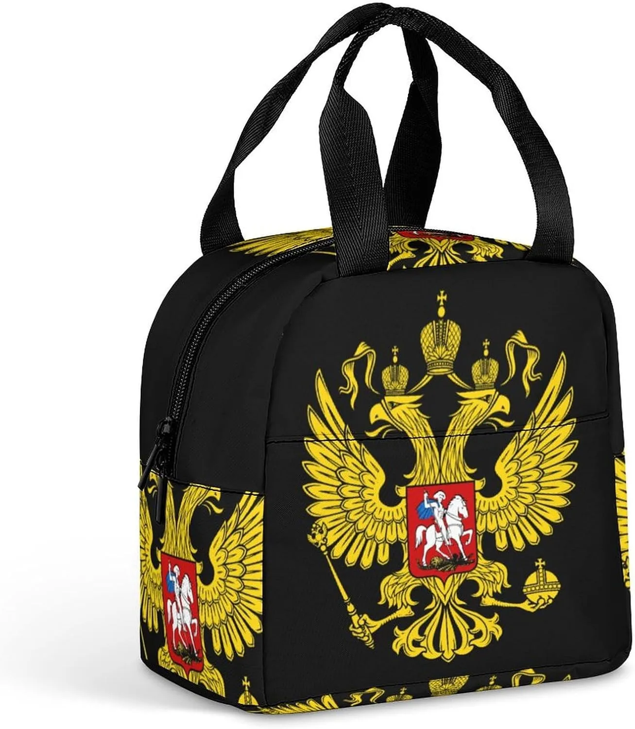 Russia Coat of Arms Russian Flag Funny Insulated Lunch Bag Reusable Lunch Tote Bags Portable Handbags for Work Picnic Travel