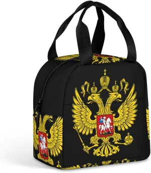 Russia Coat of Arms Russian Flag Funny Insulated Lunch Bag Reusable Lunch Tote Bags Portable Handbags for Work Picnic Travel