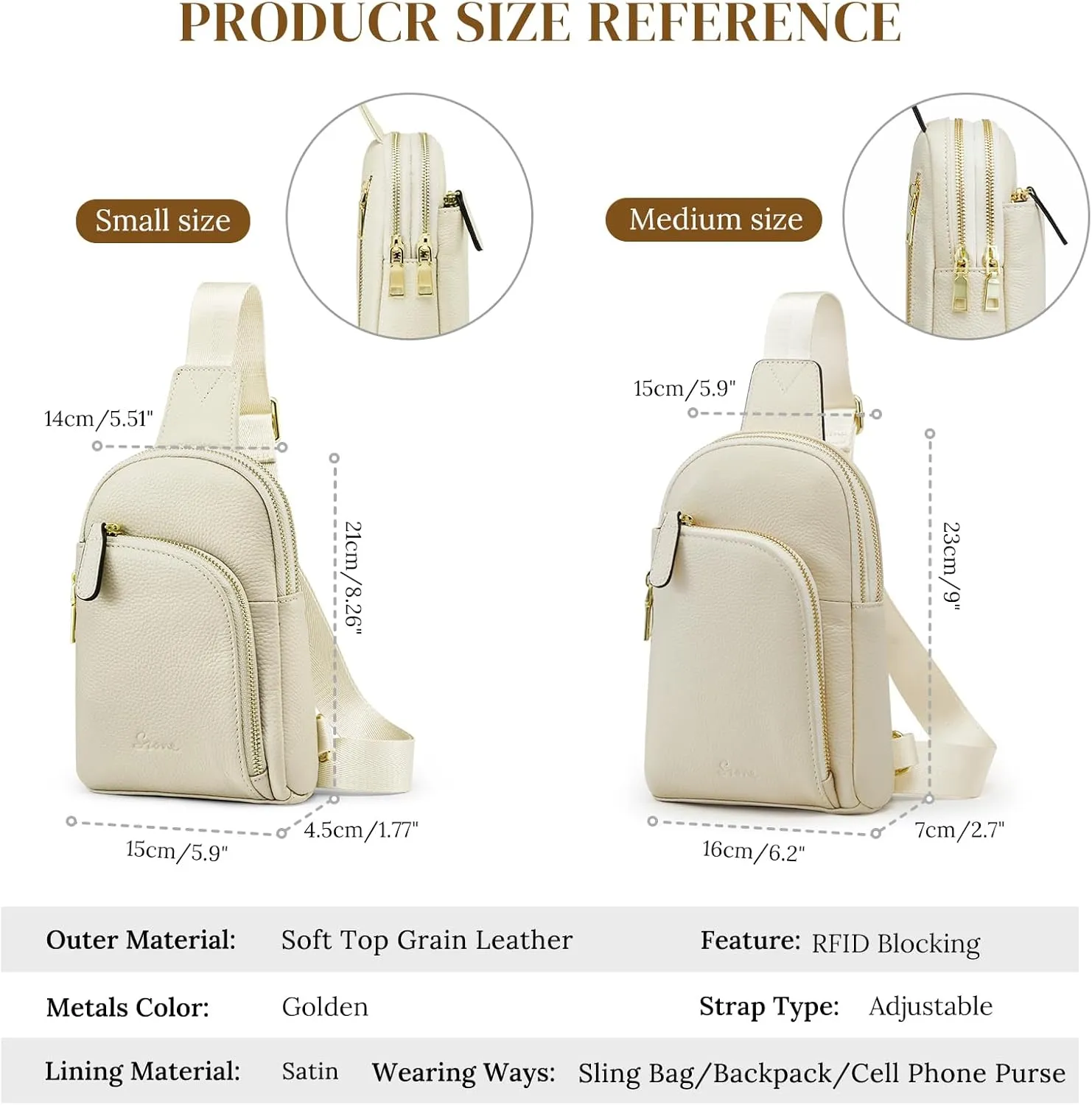 S-ZONE Genuine Leather RFID Blocking Small Sling Bag Women Crossbody Fanny Packs