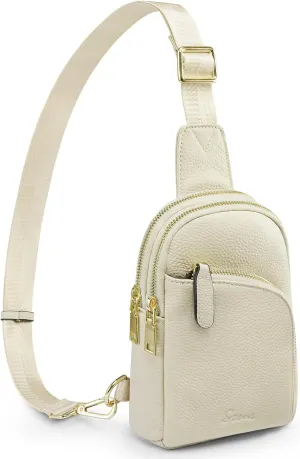 S-ZONE Genuine Leather RFID Blocking Small Sling Bag Women Crossbody Fanny Packs