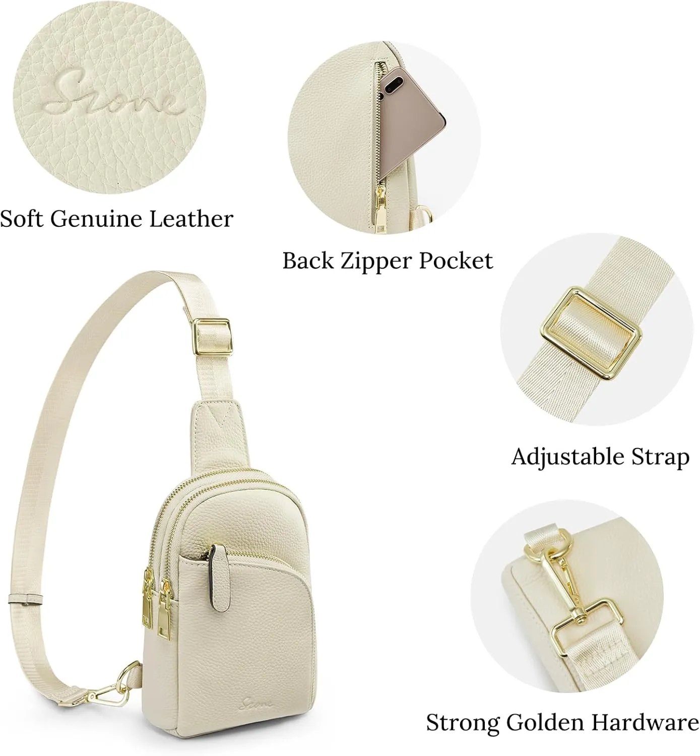 S-ZONE Genuine Leather RFID Blocking Small Sling Bag Women Crossbody Fanny Packs