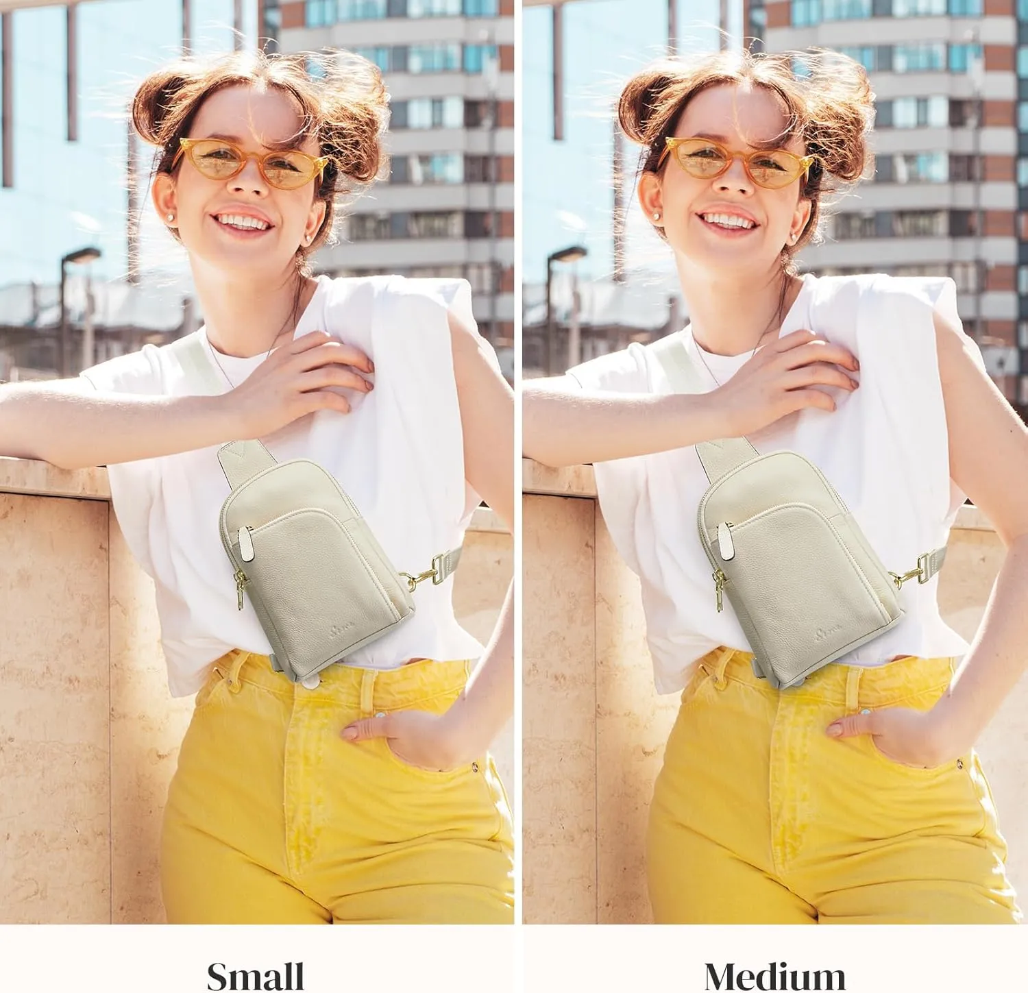 S-ZONE Genuine Leather RFID Blocking Small Sling Bag Women Crossbody Fanny Packs
