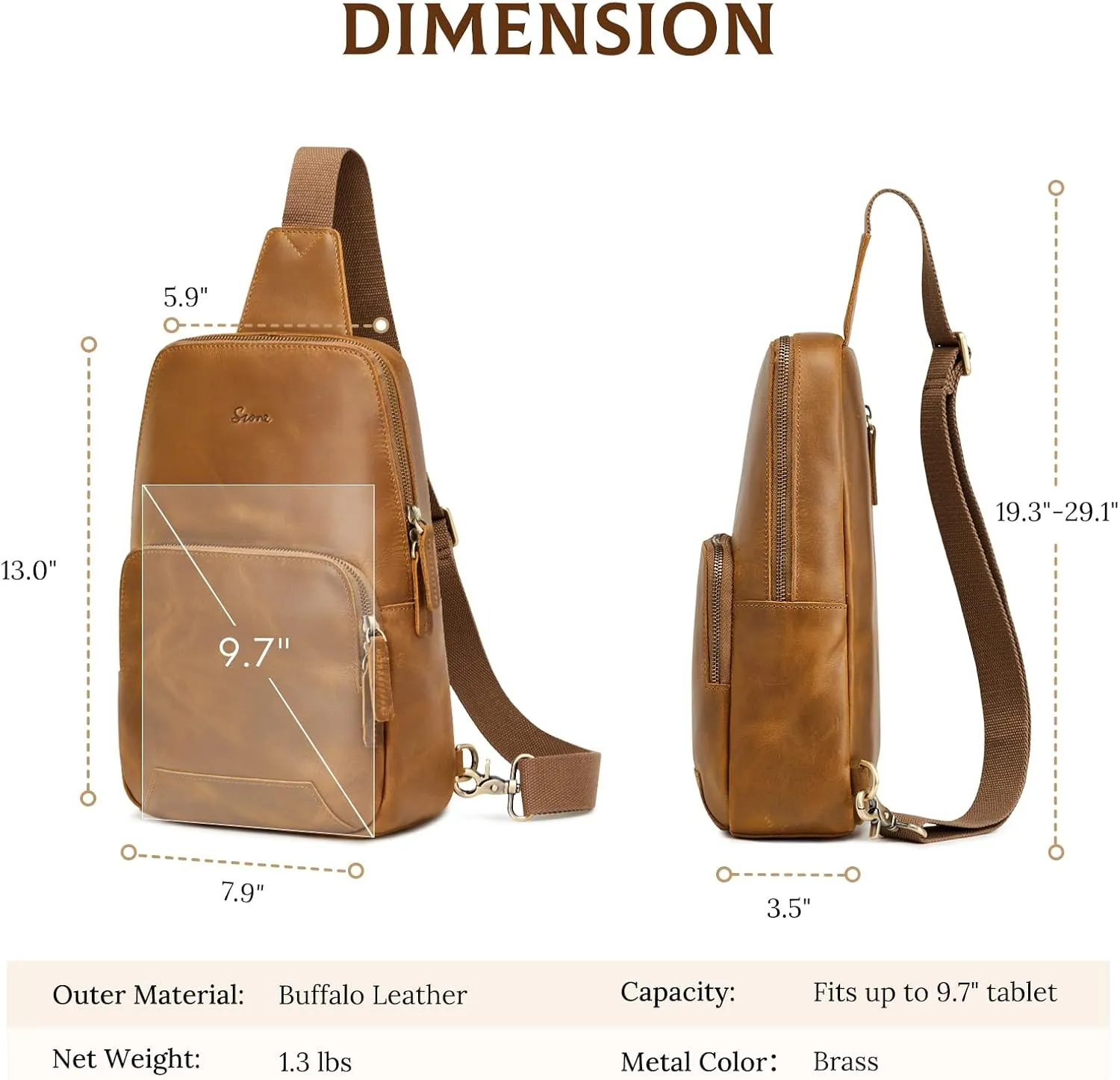 S-ZONE Sling Bag for Men Women RFID Blocking Genuine Leather Crossbody Shoulder Bag Backpack Hiking Daypack Travel